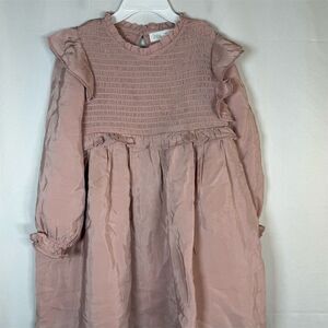 ZARA Dress Girls Size 3T Dusty Pink Smocked Ruffle Long Sleeve Knee Length